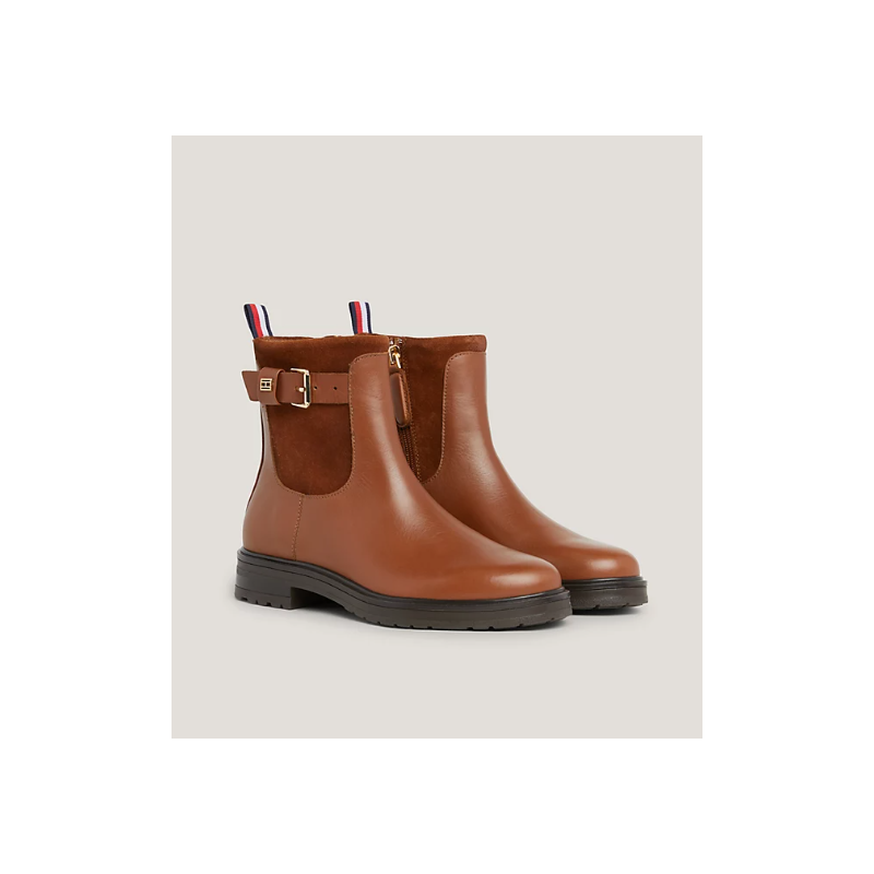 carlaboutique BOTTINES T.H FEMME ESSENTIAL EN CUIR BOUCLE MARRON