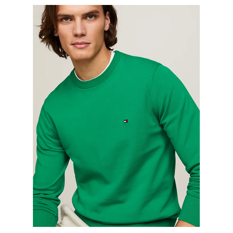 PULL COL ROND VERT TOMMY HILFIGER 1985 COLLECTION À COL RAS-DU-COU